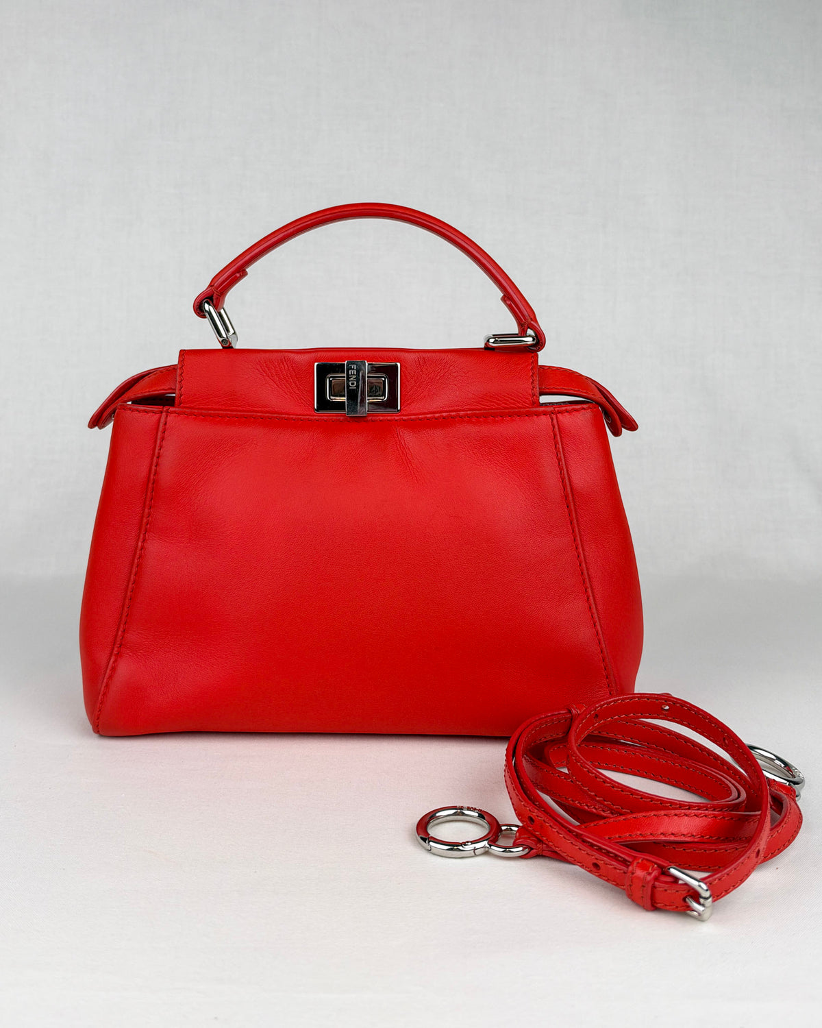 Fendi Peekaboo Iconic Mini Nappa Leather Handbag – Flame Red