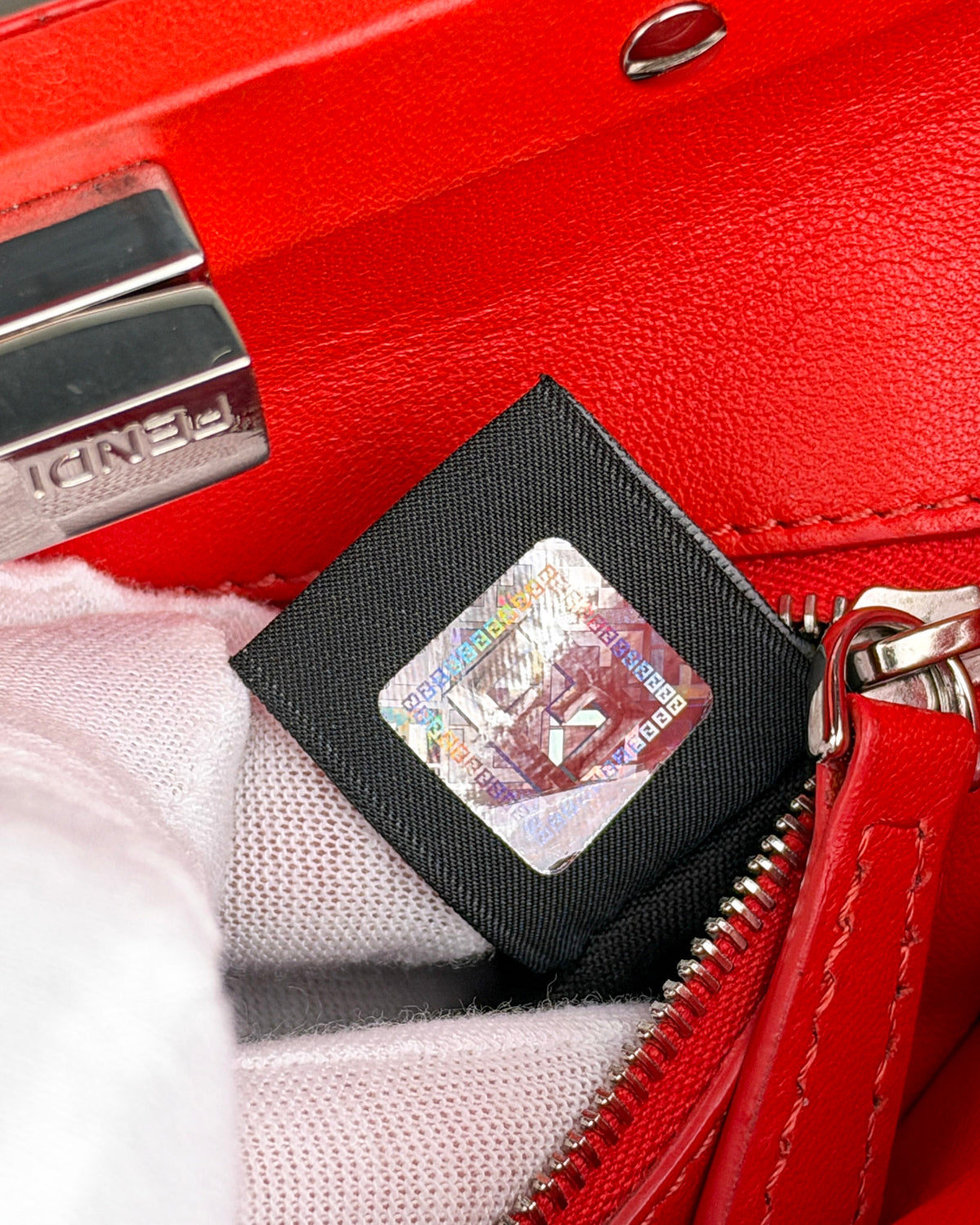 Fendi Peekaboo Iconic Mini Nappa Leather Handbag – Flame Red