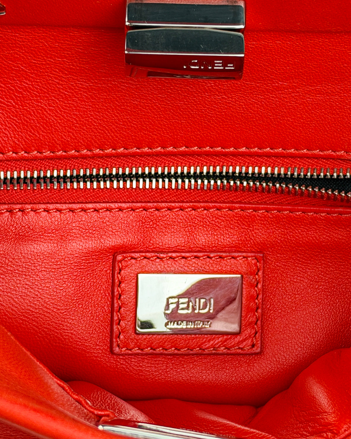 Fendi Peekaboo Iconic Mini Nappa Leather Handbag – Flame Red