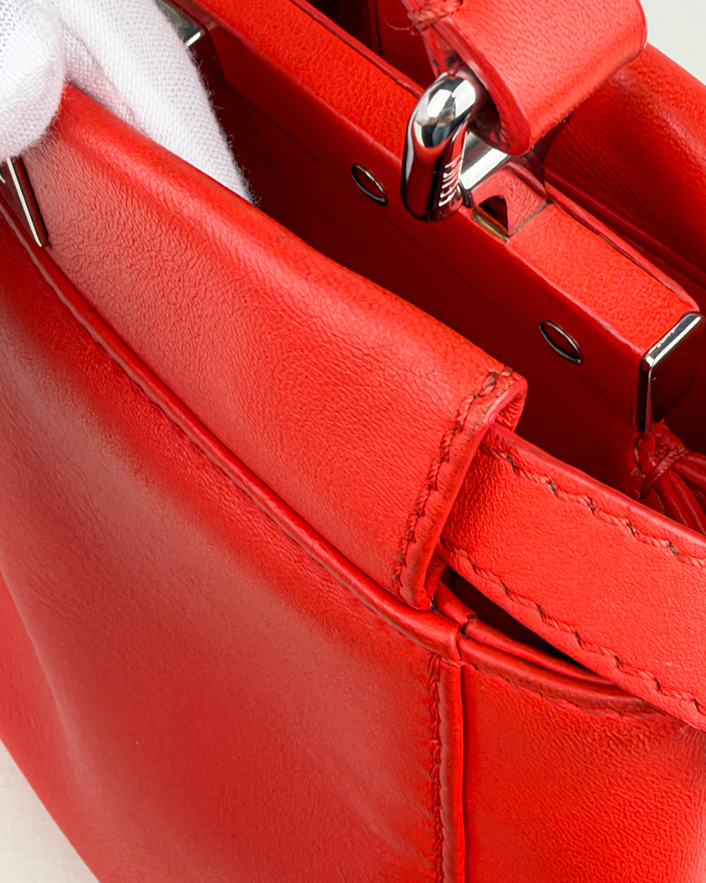Fendi Peekaboo Iconic Mini Nappa Leather Handbag – Flame Red