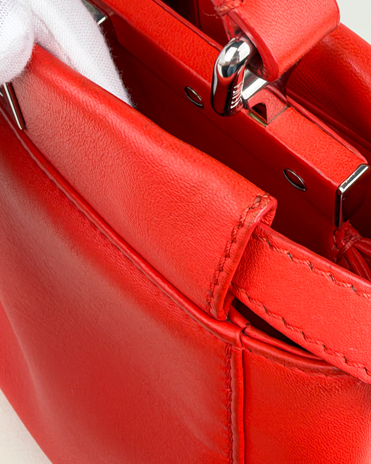 Fendi Peekaboo Iconic Mini Nappa Leather Handbag – Flame Red