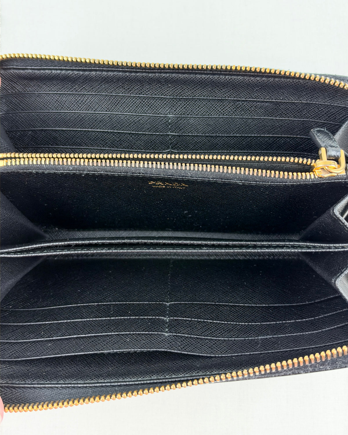 Prada Saffiano Leather Zip Around Wallet – Black