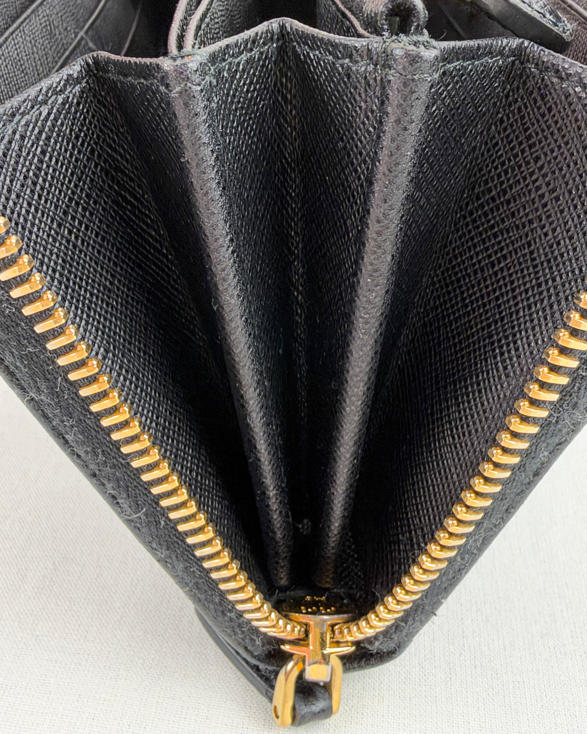 Prada Saffiano Leather Zip Around Wallet – Black