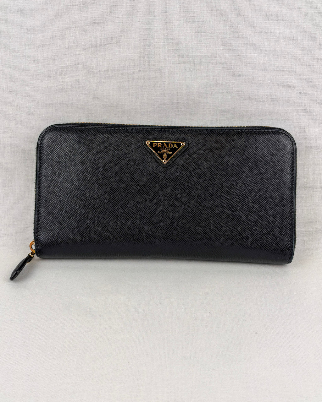Prada Saffiano Leather Zip Around Wallet – Black