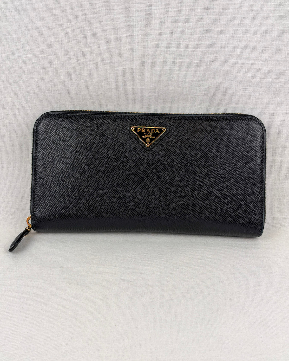 Prada Saffiano Leather Zip Around Wallet – Black