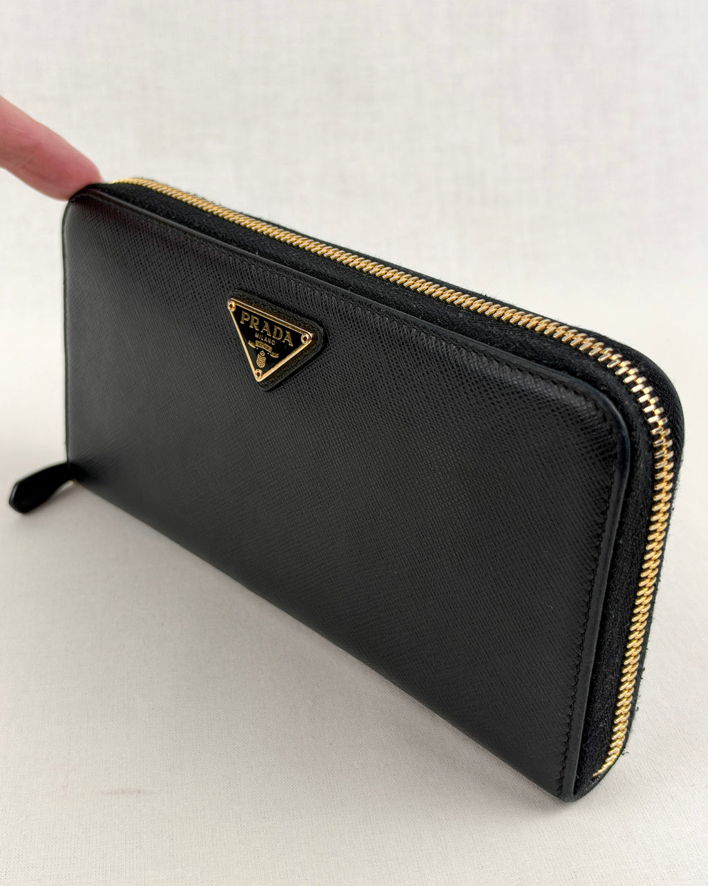 Prada Saffiano Leather Zip Around Wallet – Black