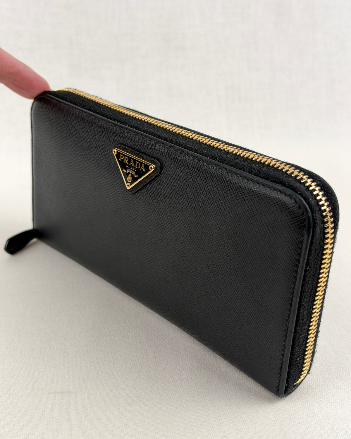 Prada Saffiano Leather Zip Around Wallet – Black