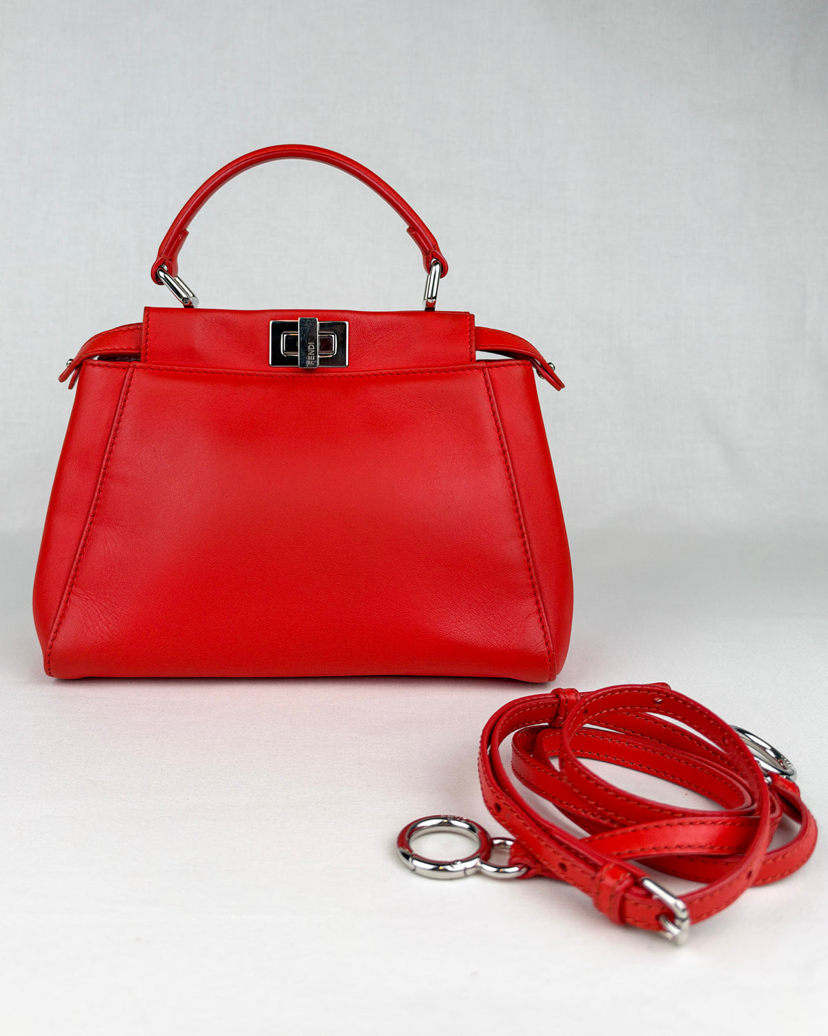 Fendi Peekaboo Iconic Mini Nappa Leather Handbag – Flame Red