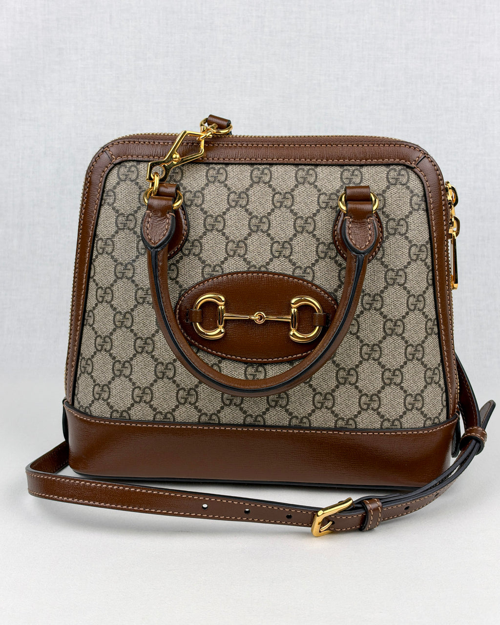 Gucci Horsebit 1955 Small GG Canvas Top Handle Bag – Brown