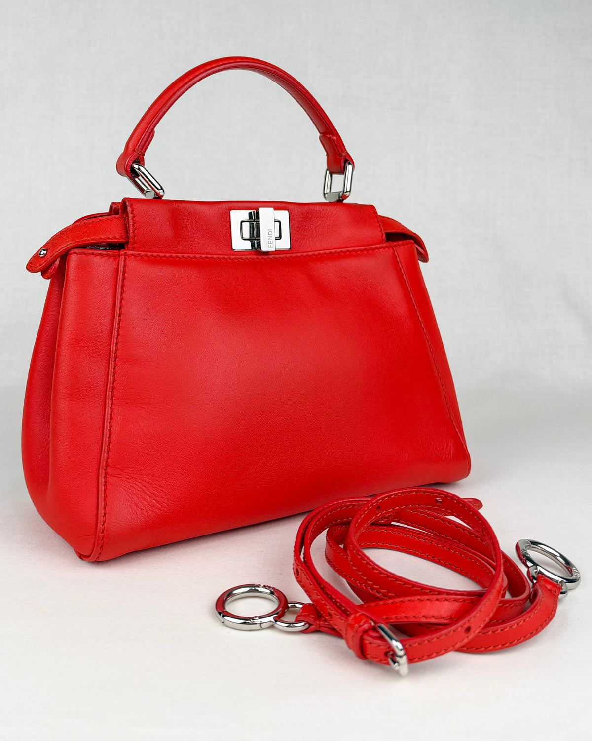 Fendi Peekaboo Iconic Mini Nappa Leather Handbag – Flame Red
