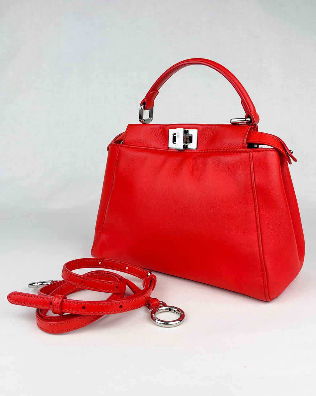 Fendi Peekaboo Iconic Mini Nappa Leather Handbag – Flame Red