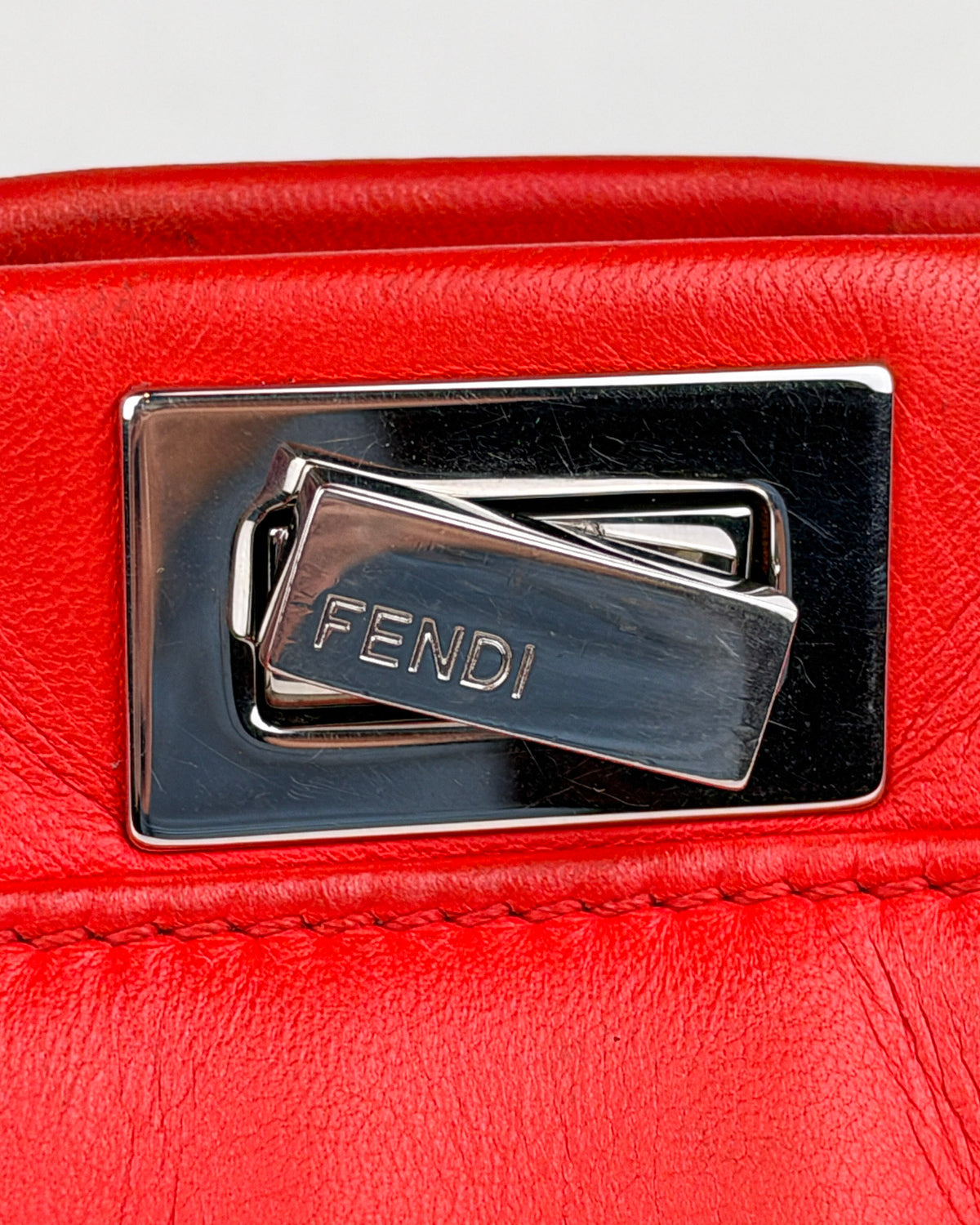 Fendi Peekaboo Iconic Mini Nappa Leather Handbag – Flame Red