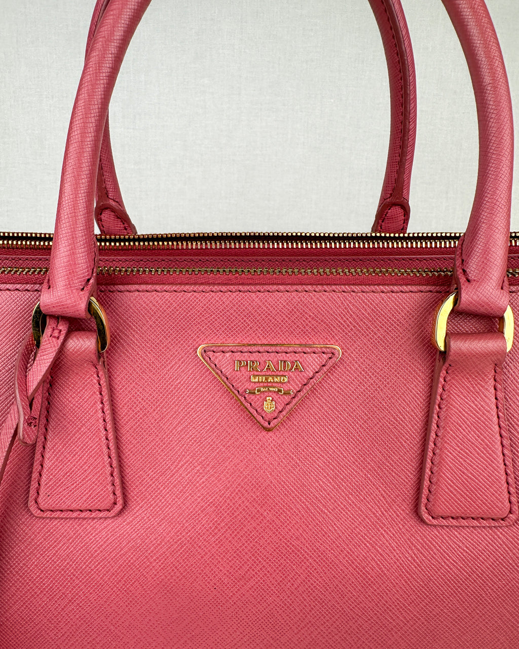 Prada Large Double Galleria Saffiano Leather Bag - Pink