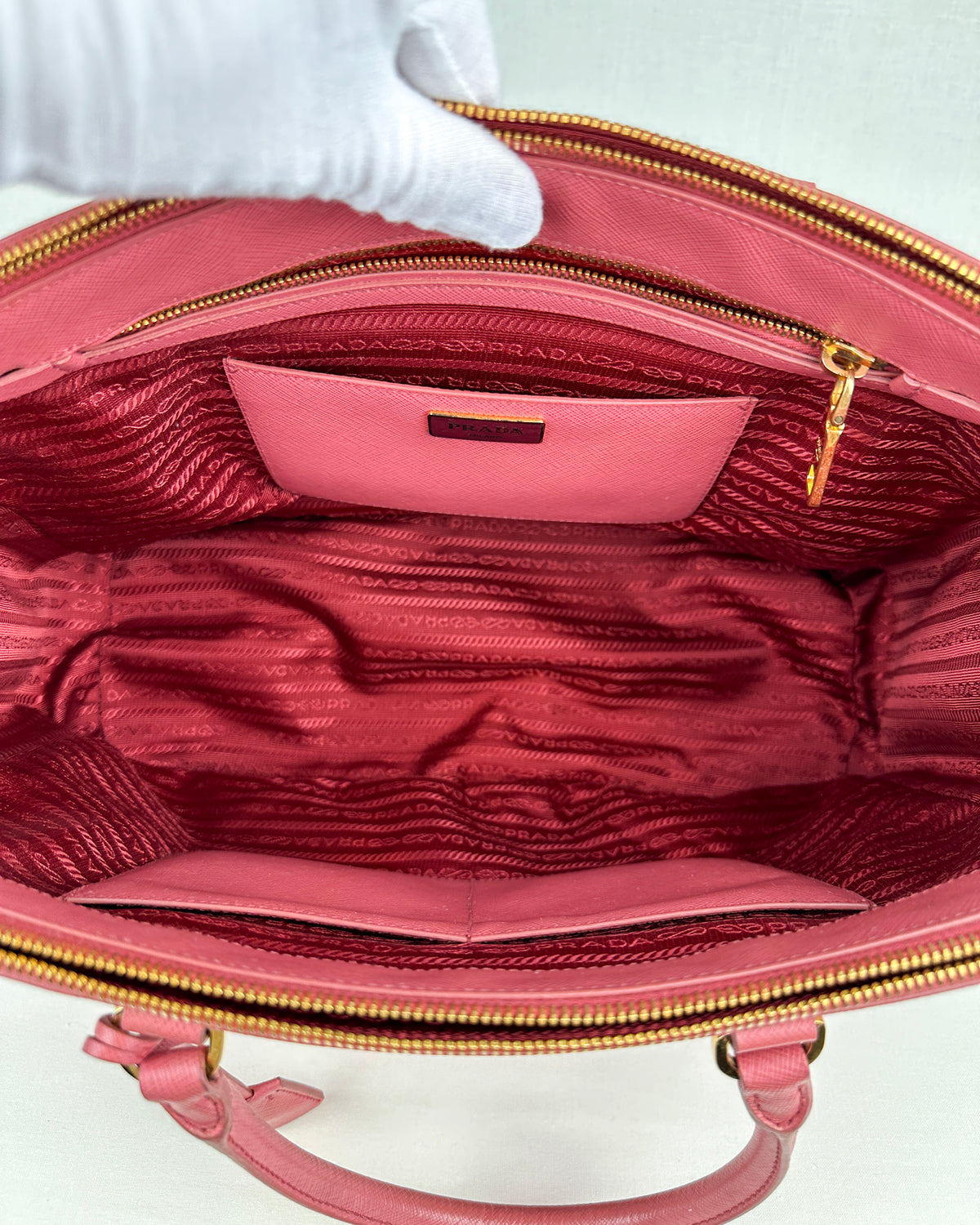 Prada Large Double Galleria Saffiano Leather Bag - Pink