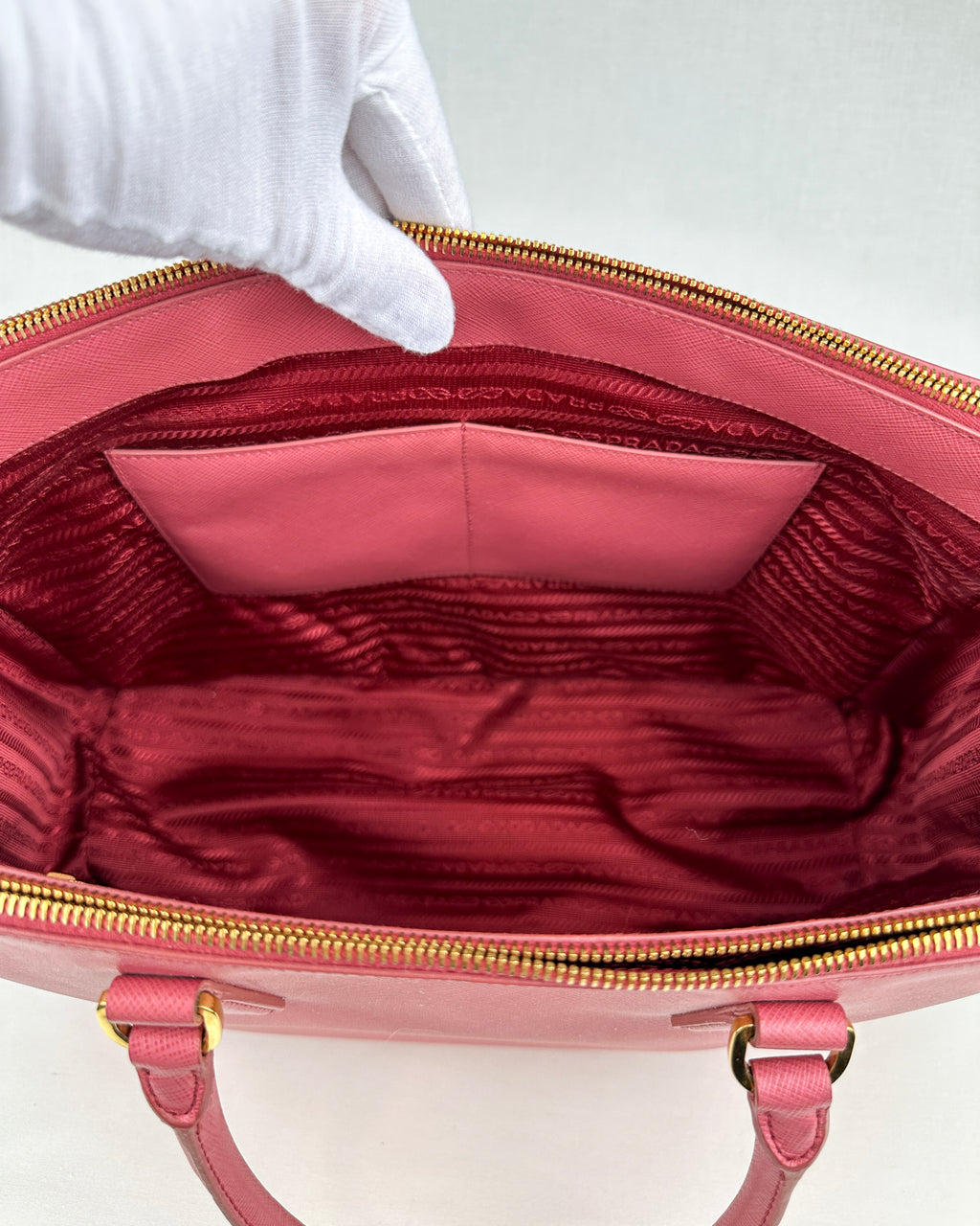 Prada Large Double Galleria Saffiano Leather Bag - Pink