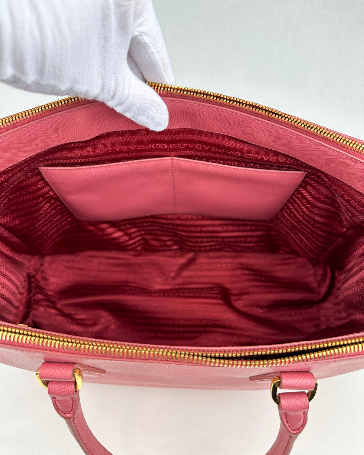 Prada Large Double Galleria Saffiano Leather Bag - Pink