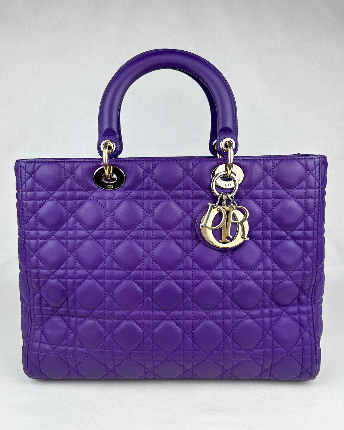 Christian Dior Large Lady Dior Cannage Lambskin Handbag - Purple