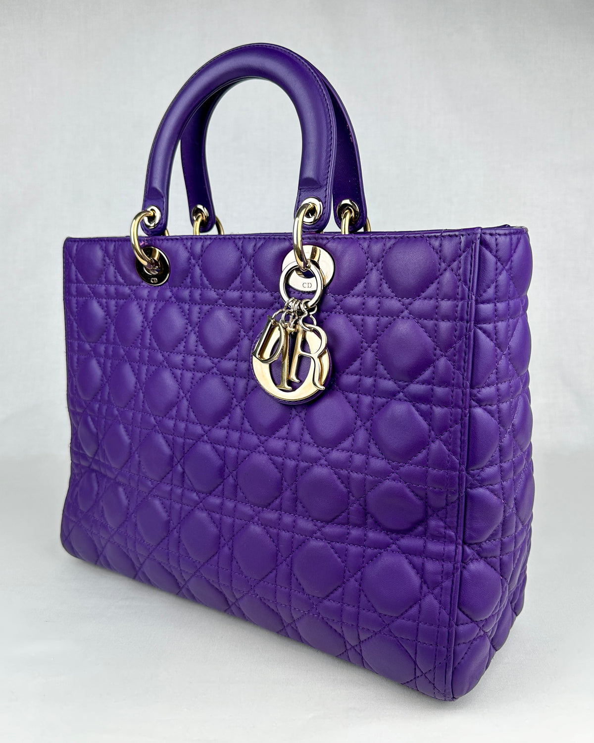 Christian Dior Large Lady Dior Cannage Lambskin Handbag - Purple