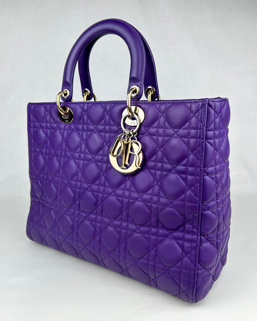 Christian Dior Large Lady Dior Cannage Lambskin Handbag - Purple