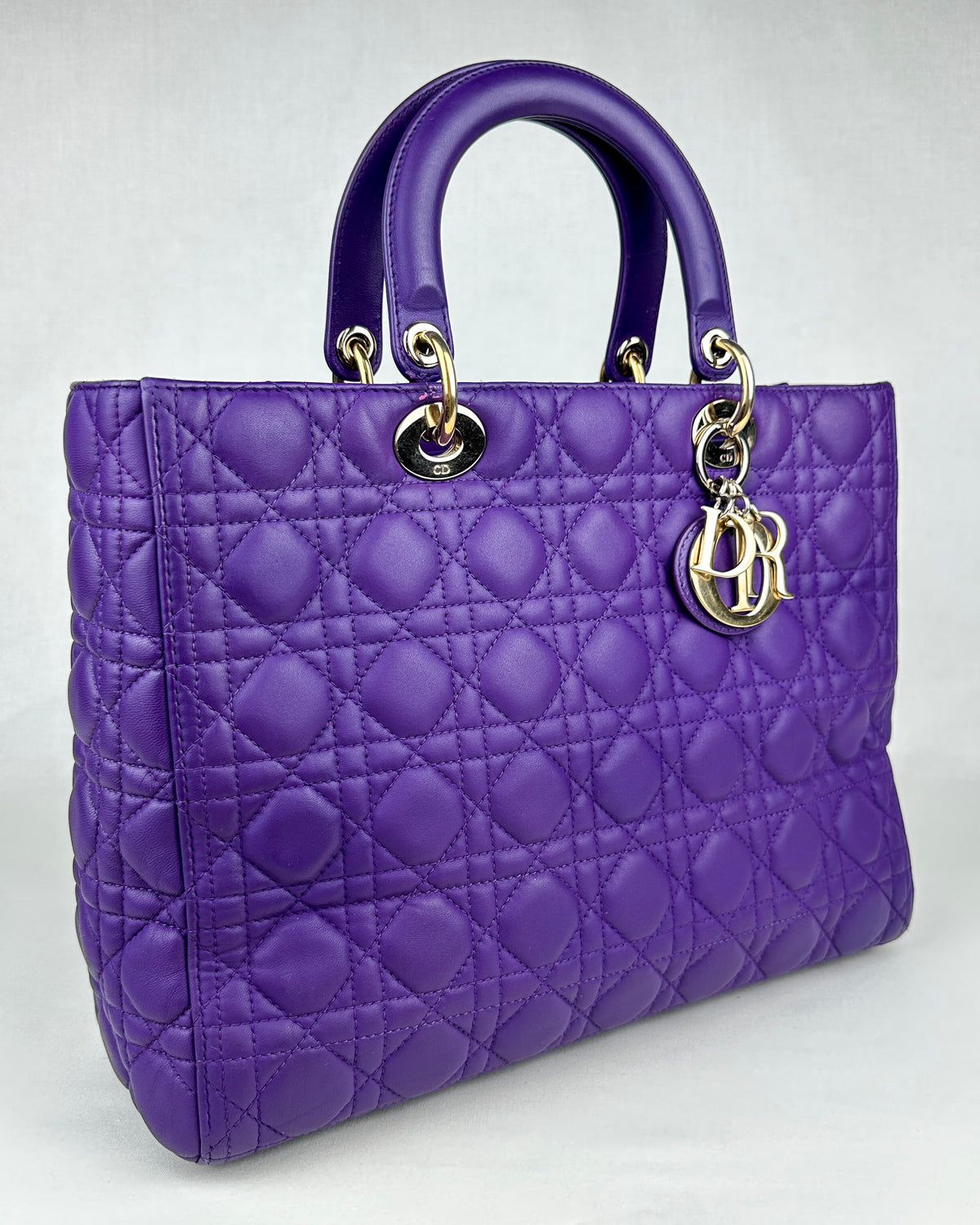 Christian Dior Large Lady Dior Cannage Lambskin Handbag - Purple