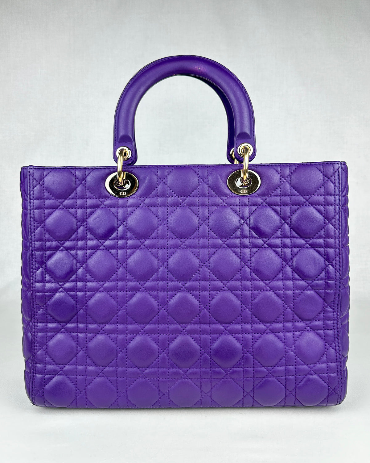 Christian Dior Large Lady Dior Cannage Lambskin Handbag - Purple