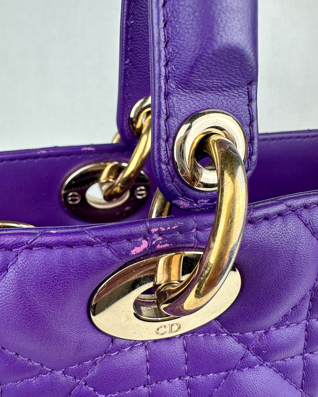 Christian Dior Large Lady Dior Cannage Lambskin Handbag - Purple