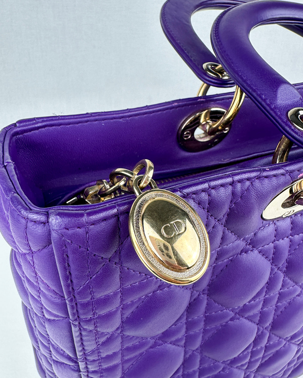 Christian Dior Large Lady Dior Cannage Lambskin Handbag - Purple