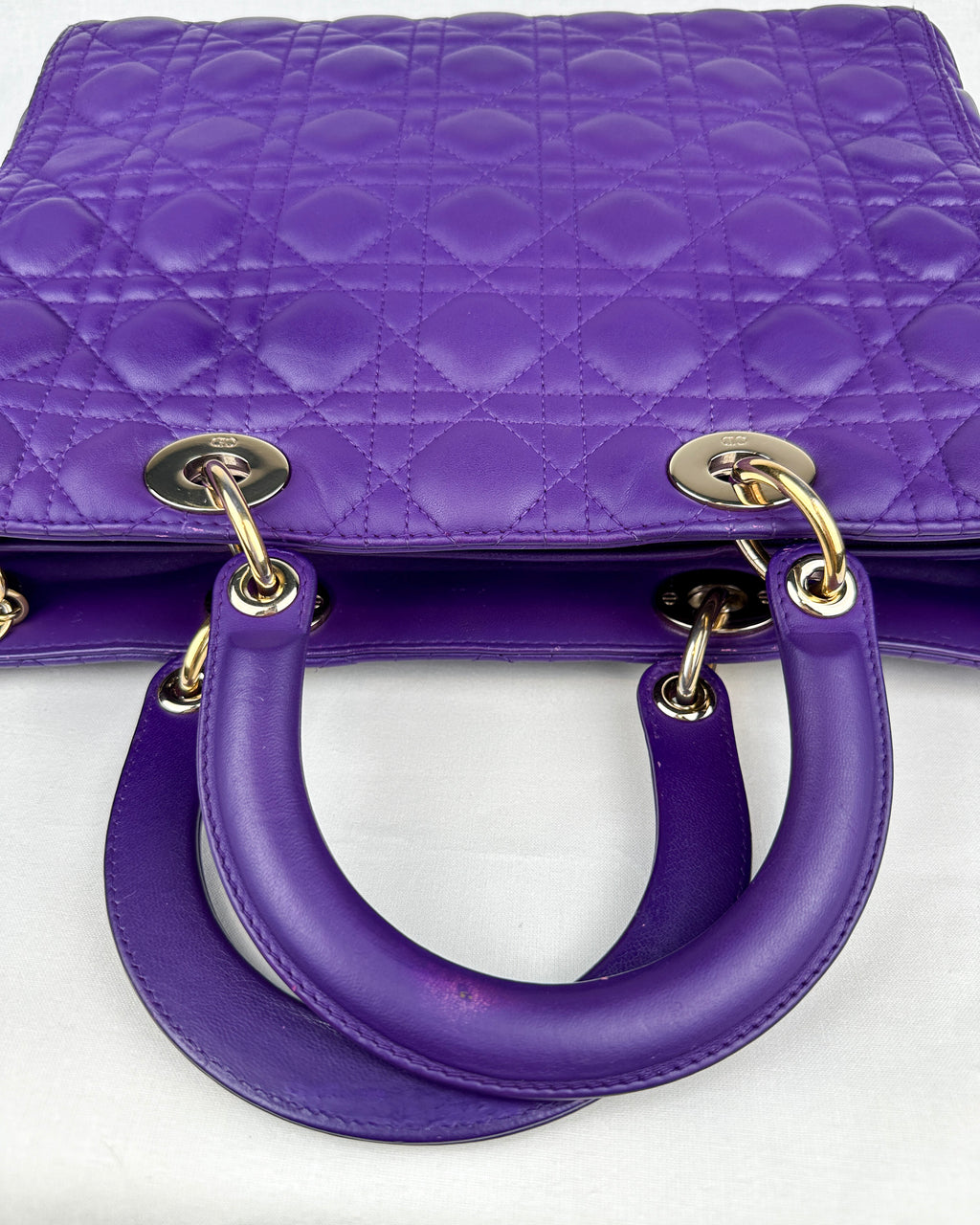 Christian Dior Large Lady Dior Cannage Lambskin Handbag - Purple