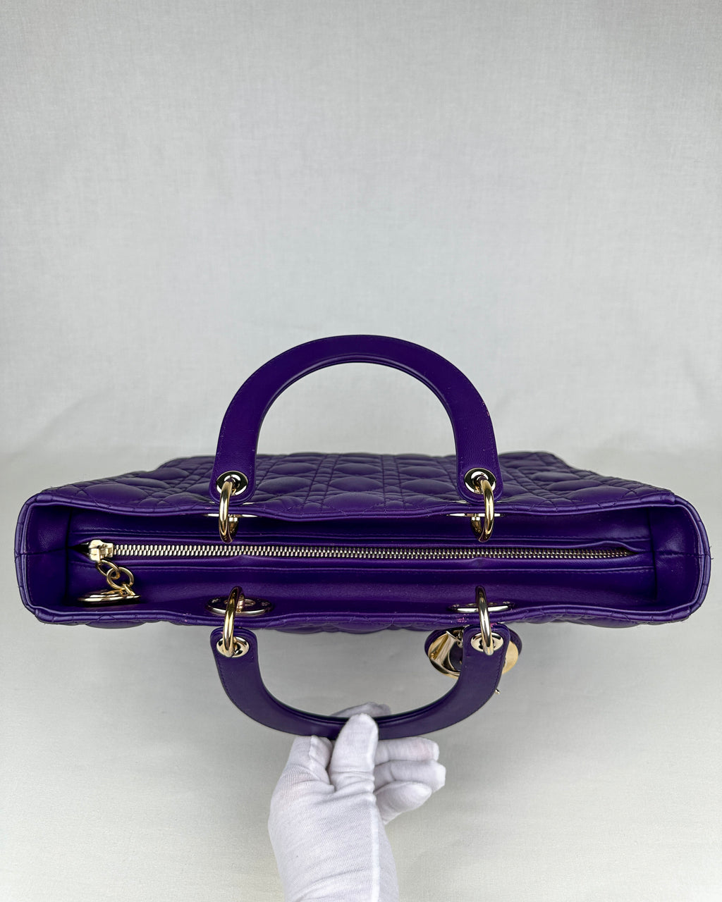 Christian Dior Large Lady Dior Cannage Lambskin Handbag - Purple