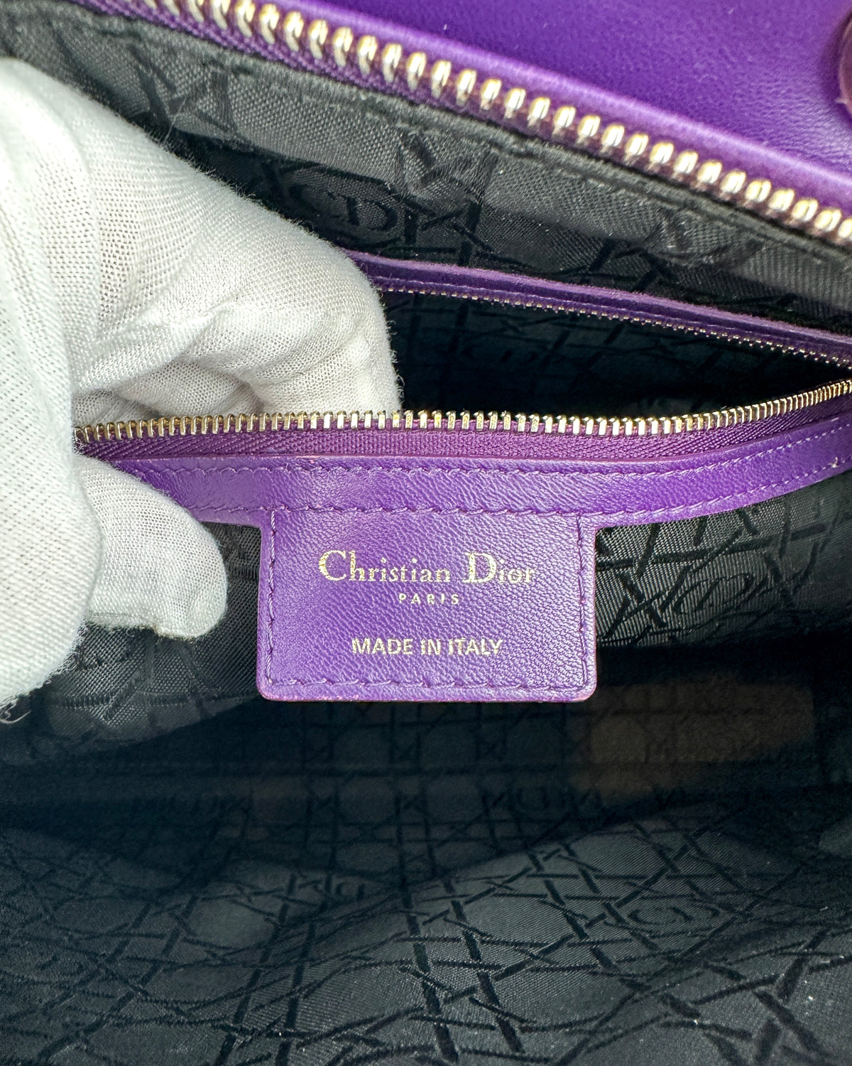 Christian Dior Large Lady Dior Cannage Lambskin Handbag - Purple