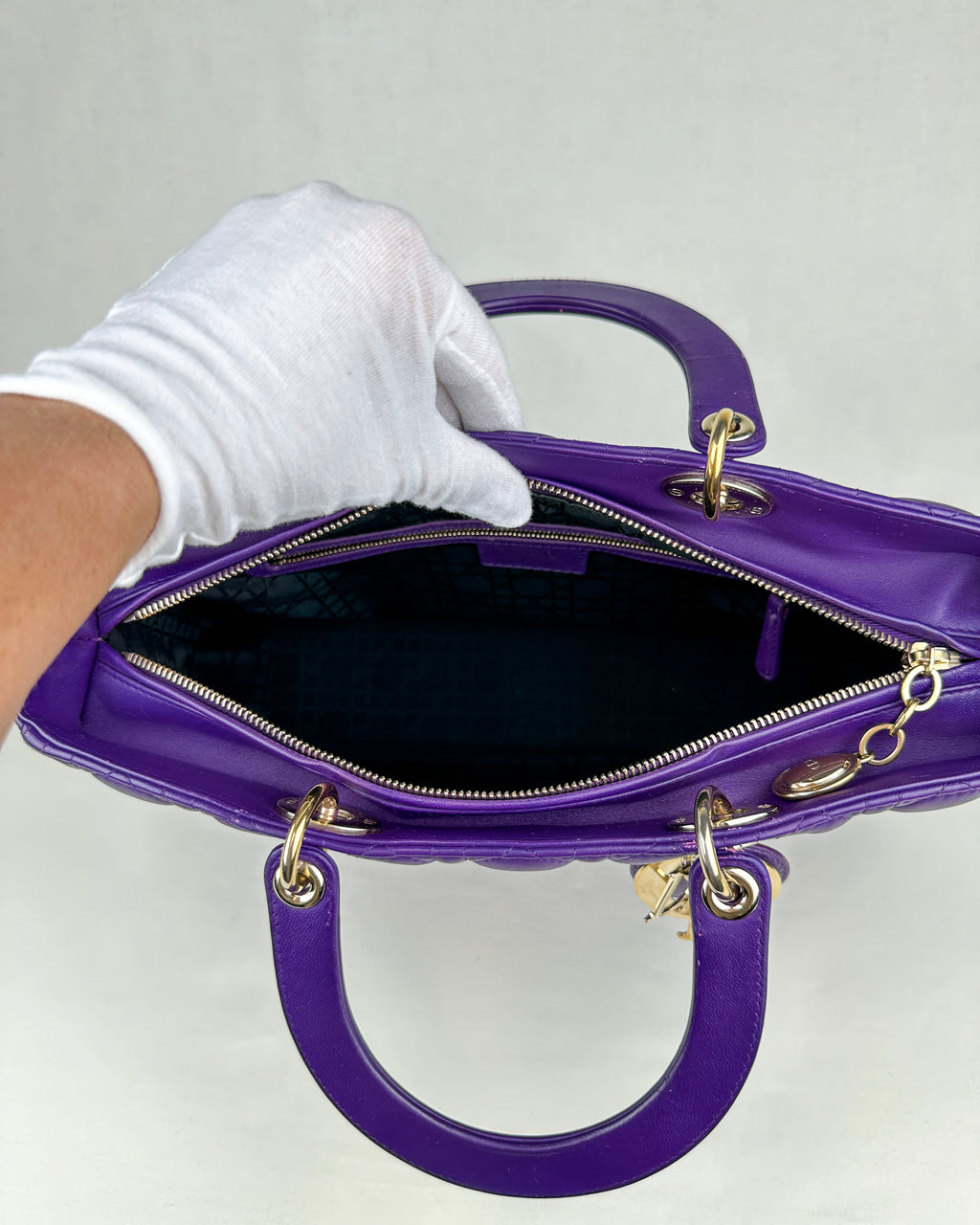 Christian Dior Large Lady Dior Cannage Lambskin Handbag - Purple