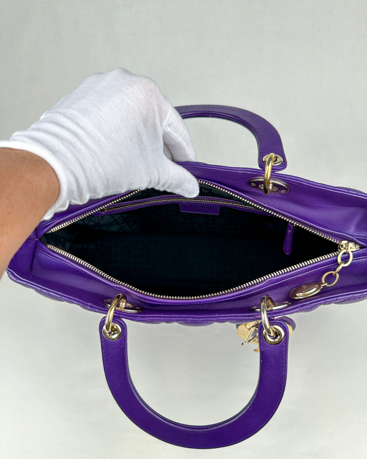 Christian Dior Large Lady Dior Cannage Lambskin Handbag - Purple
