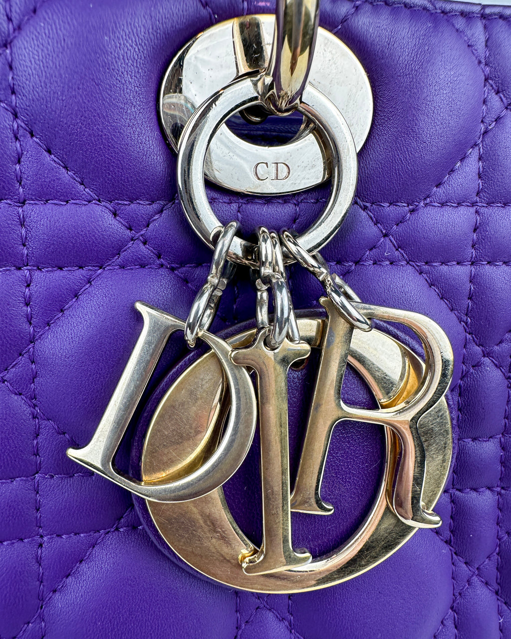 Christian Dior Large Lady Dior Cannage Lambskin Handbag - Purple