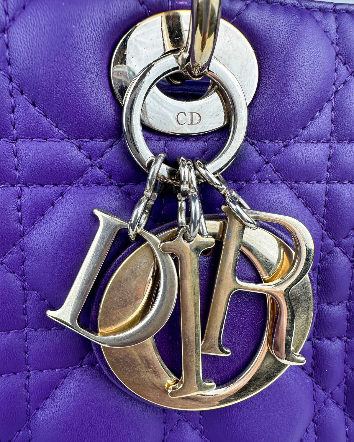 Christian Dior Large Lady Dior Cannage Lambskin Handbag - Purple