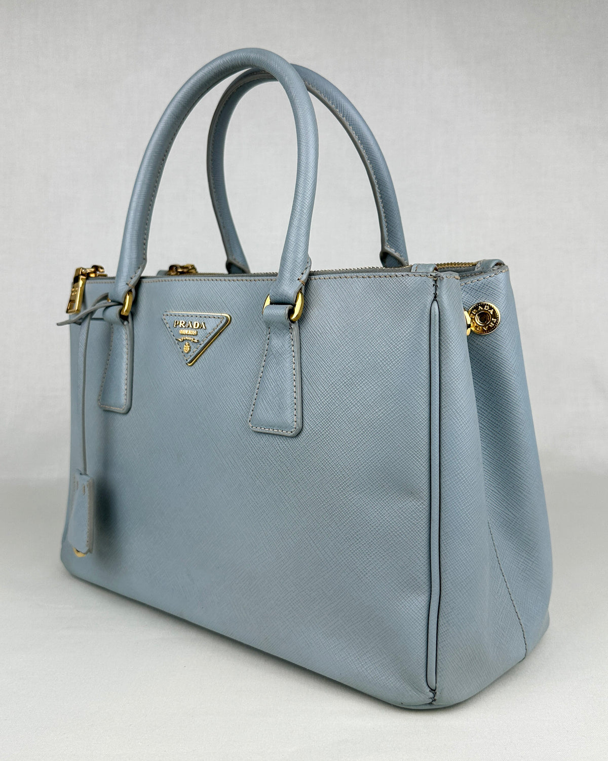 Prada Small Double Galleria Saffiano Leather Bag - Blue