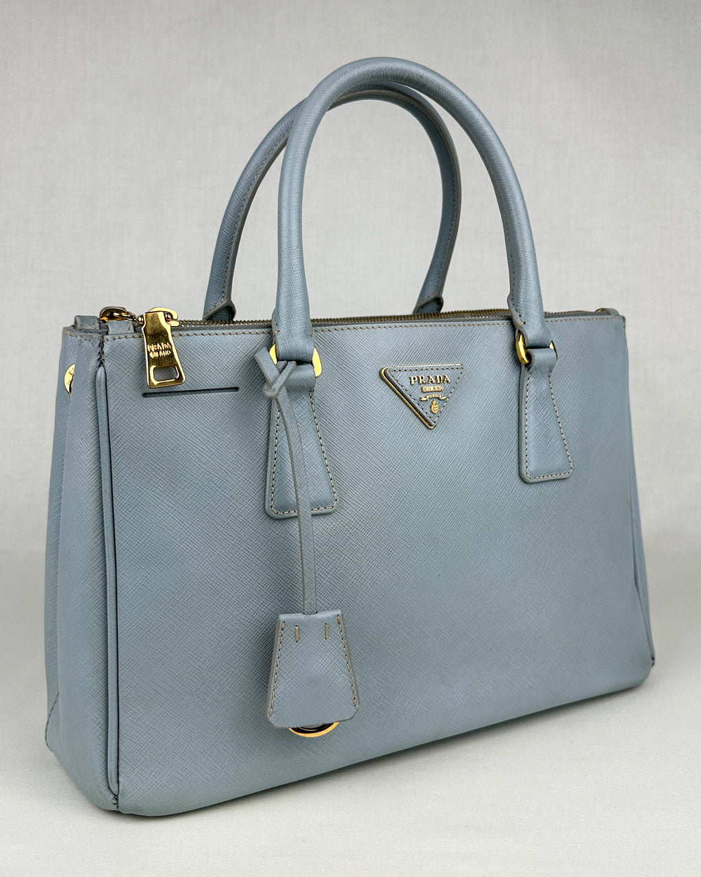 Prada Small Double Galleria Saffiano Leather Bag - Blue