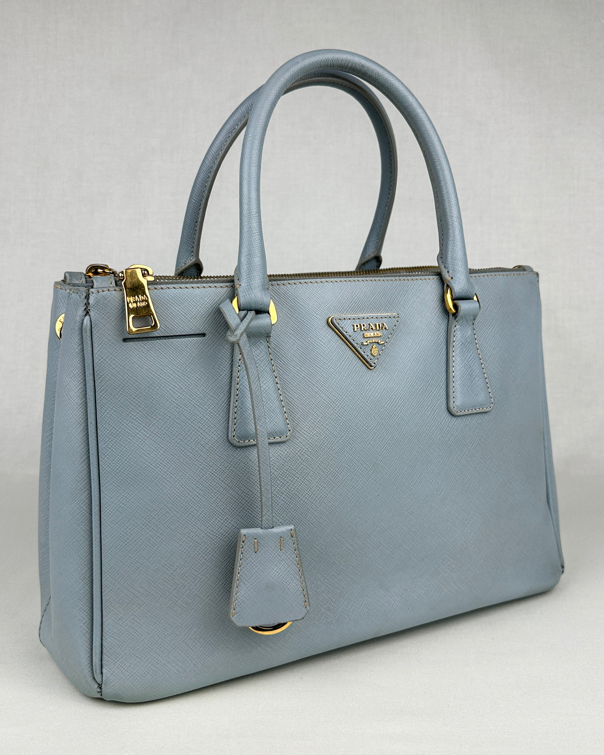 Prada Small Double Galleria Saffiano Leather Bag - Blue