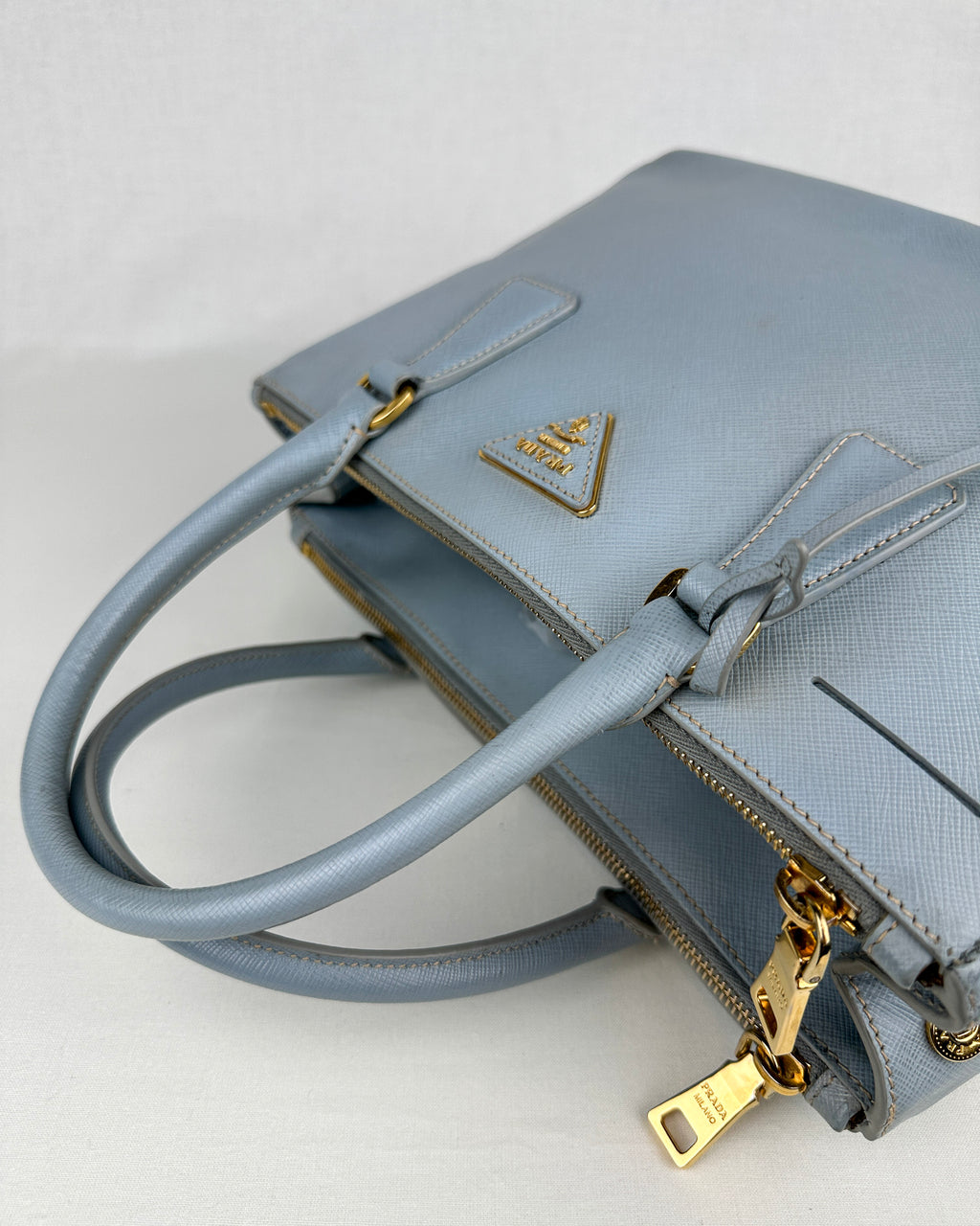 Prada Small Double Galleria Saffiano Leather Bag - Blue